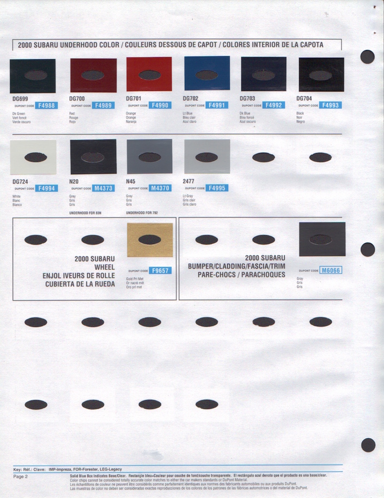 2000 Subaru Paint Charts DuPont 2